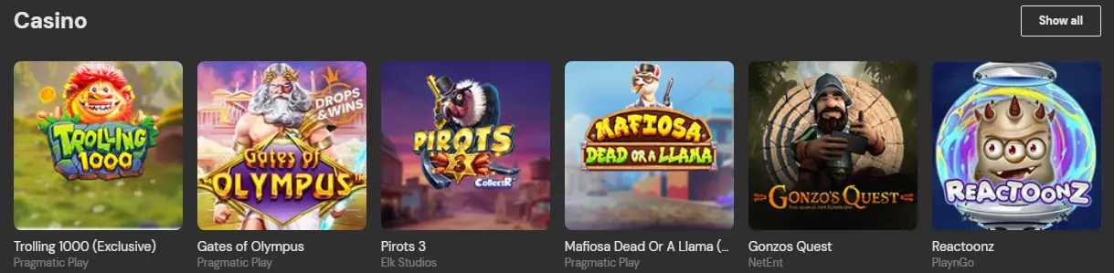 Różne gry kasynowe dostępne na platformie Betsafe